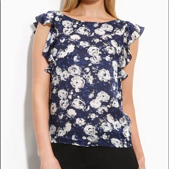 THEORY Celia Floral Print Silk Blouse size M - Picture 1 of 7